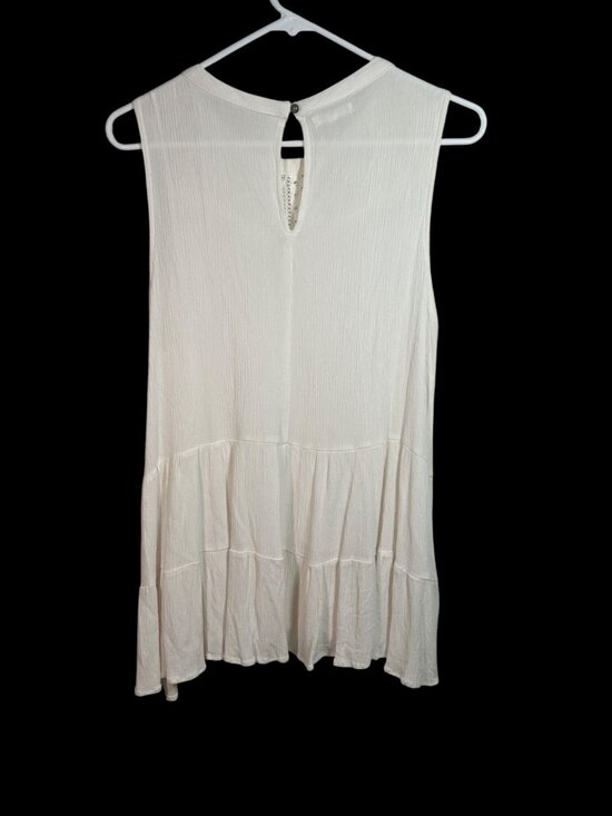 Sleeveless White Rayon Tiered Tunic Top With Crochet Lace Trim Detail - Picture 2 of 7